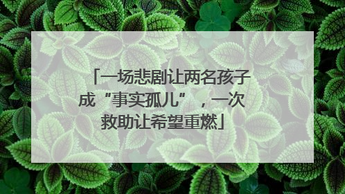 一场悲剧让两名孩子成“事实孤儿”，一次救助让希望重燃