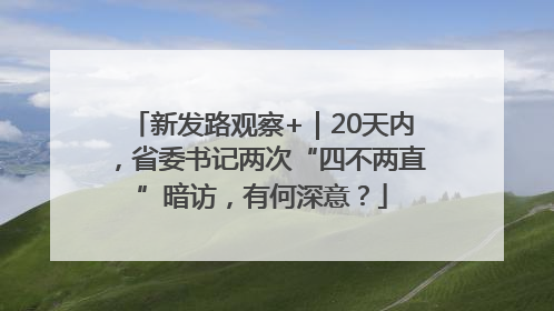 新发路观察+｜20天内，省委书记两次“四不两直”暗访，有何深意？
