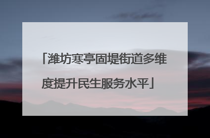 潍坊寒亭固堤街道多维度提升民生服务水平